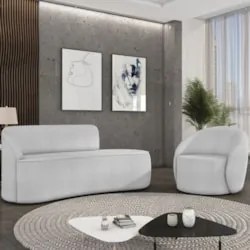 Sofá 3 Lugares 180cm Wendi e Poltrona Steve Boucle Cinza I01  - Mpozen