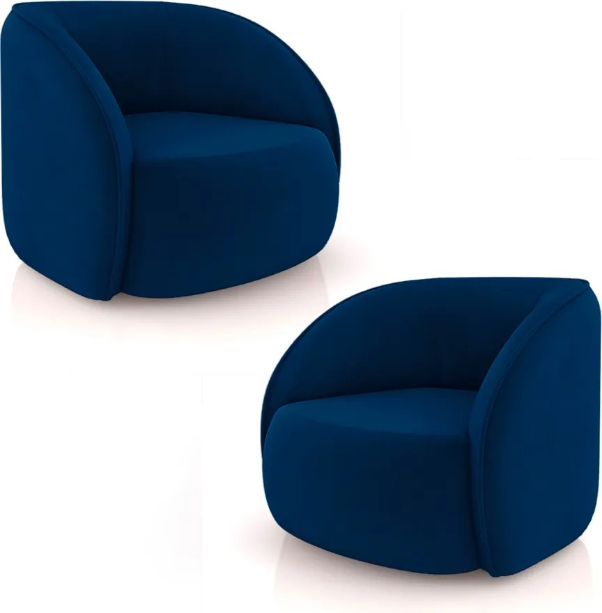 Kit 2 Poltronas Decorativas Sala de Estar Clarke Veludo Azul G45 - Gran Belo