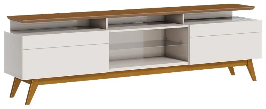 Rack Bancada 2 Gavetas com Nicho 180cm Amy Off White/Freijó G29 - Gran Belo