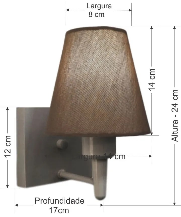 Arandela Quadrada Md-2034 Cinza Cúpula em Tecido Cone Caqui - Bivolt