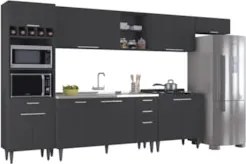 Armário de Cozinha CP06 Com Pia 150cm Pérola Z34 Preto      - Mpozenat