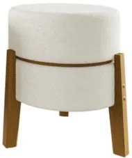Puff Redondo Decorativos 38cm Pés Madeira Nilo Boucle Bege E05 - Mpoze