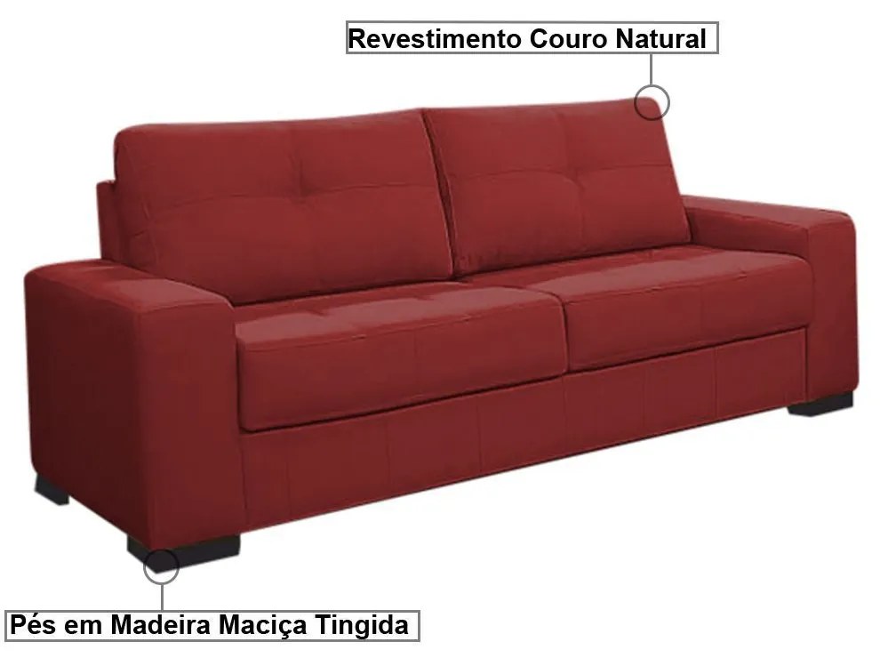 Sofá 3 Lugares 200cm Turim Couro Vermelho G58 - Gran Belo