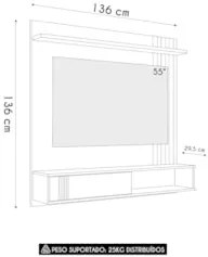 Painel TV 55 Pol e Bancada Suspensa Romeo Nature/Off Flex Z49 - Mpozen