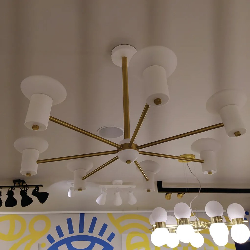 Pendente Sakai Ø92,5X55Cm 7Xg9 Vidro Disco Asteroide / Haste Fixa | Us... (AZO-F / CB-V - Azul Oceano Fosco / Cobre Escovado, FOSCO)