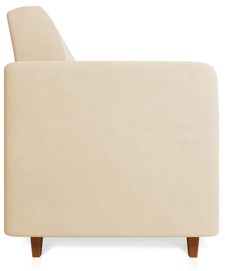 Sofá 03 Lugares Arezzo Suede Bege Pés Chanfrado Castanho - D'Rossi