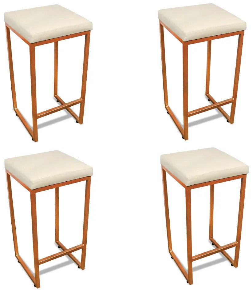 Banqueta Alta para Cozinha Industrial Kit 4 Nick Bronze e Sintético D03 - D'Rossi - Bege