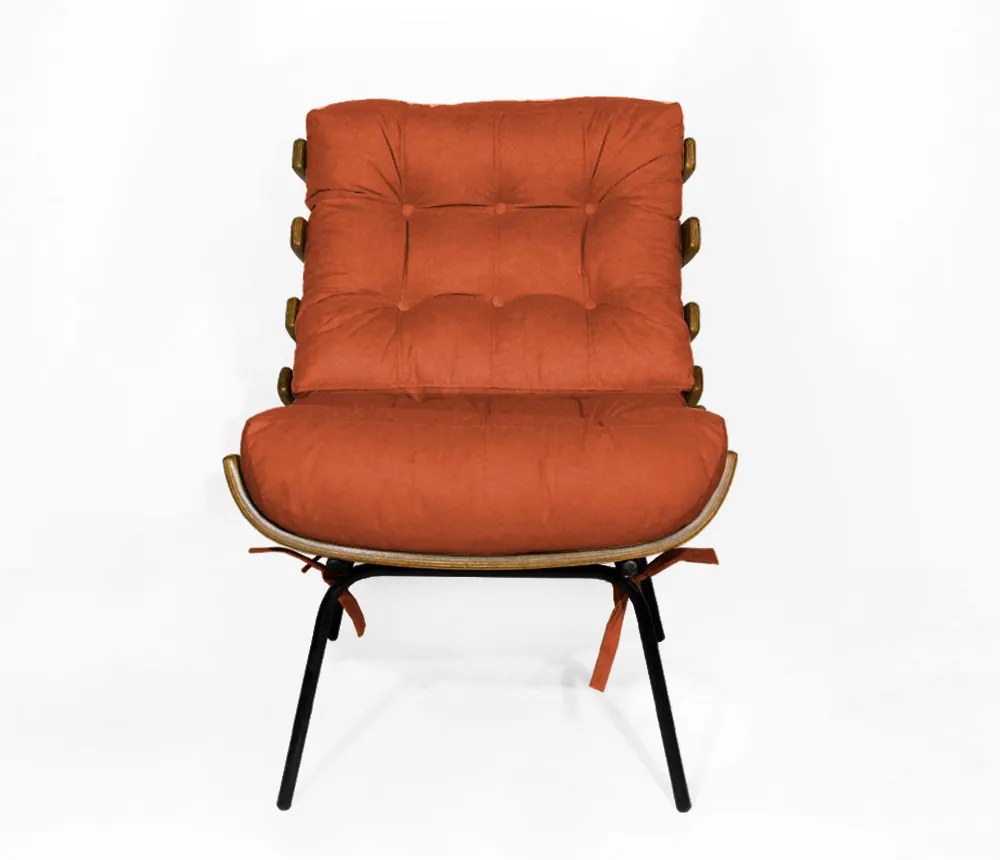 Kit 2 Poltronas Decorativa Costela Com Puff Costela Suede Telha