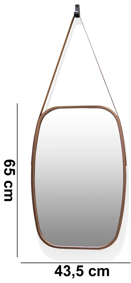 Espelho Decorativo Retangular Com Moldura de Plastíco Rosê Alça Caramelo 65x43,5 Cm - D'Rossi