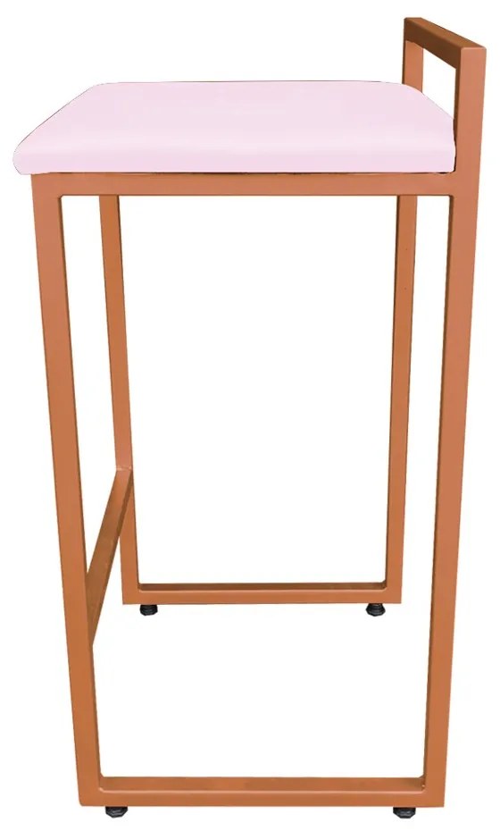 Conjunto 02 Banqueta Alta Industrial Pietra Suede Rosa Bebê Base Cobre D'Rossi