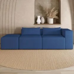 Sofá 4 Lugares 303cm Com Puff Esquerdo Fay Veludo Azul Z55 - Mpozenato