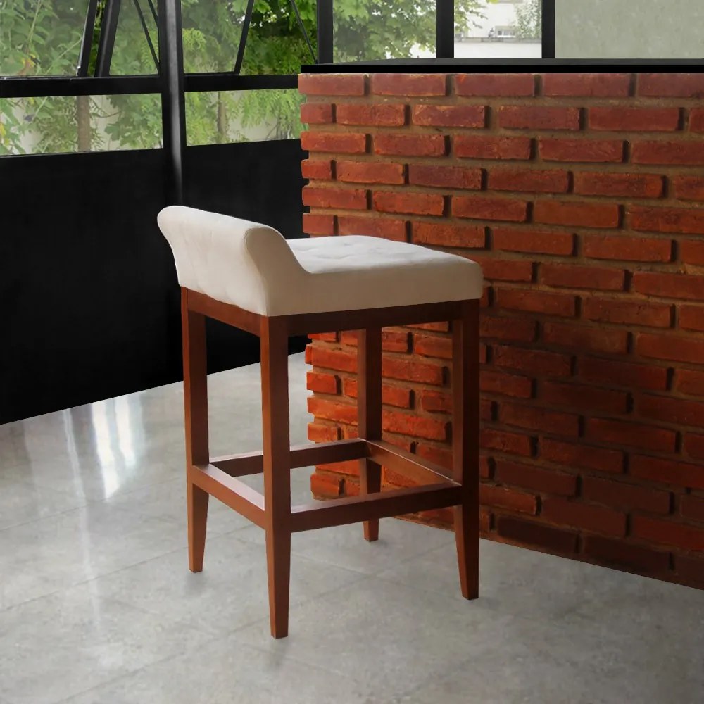 kit 2 Banquetas Alta Lotus Base Madeira Maciça Estofada Suede Bege