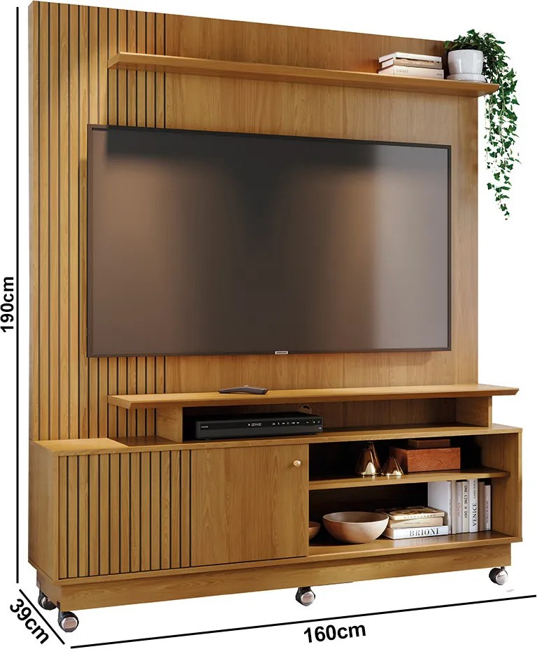 Estante de TV 65 Pol 160cm com Rodízio para Sala Quirel Cumaru M20 - D'Rossi