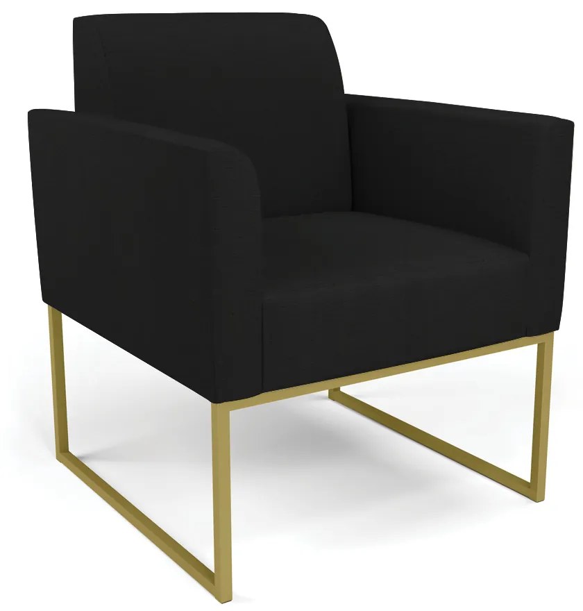 Sofá Namoradeira com 2 Poltronas Base Industrial Dourado Marisa Linho D03 - D'Rossi - A79 Preto