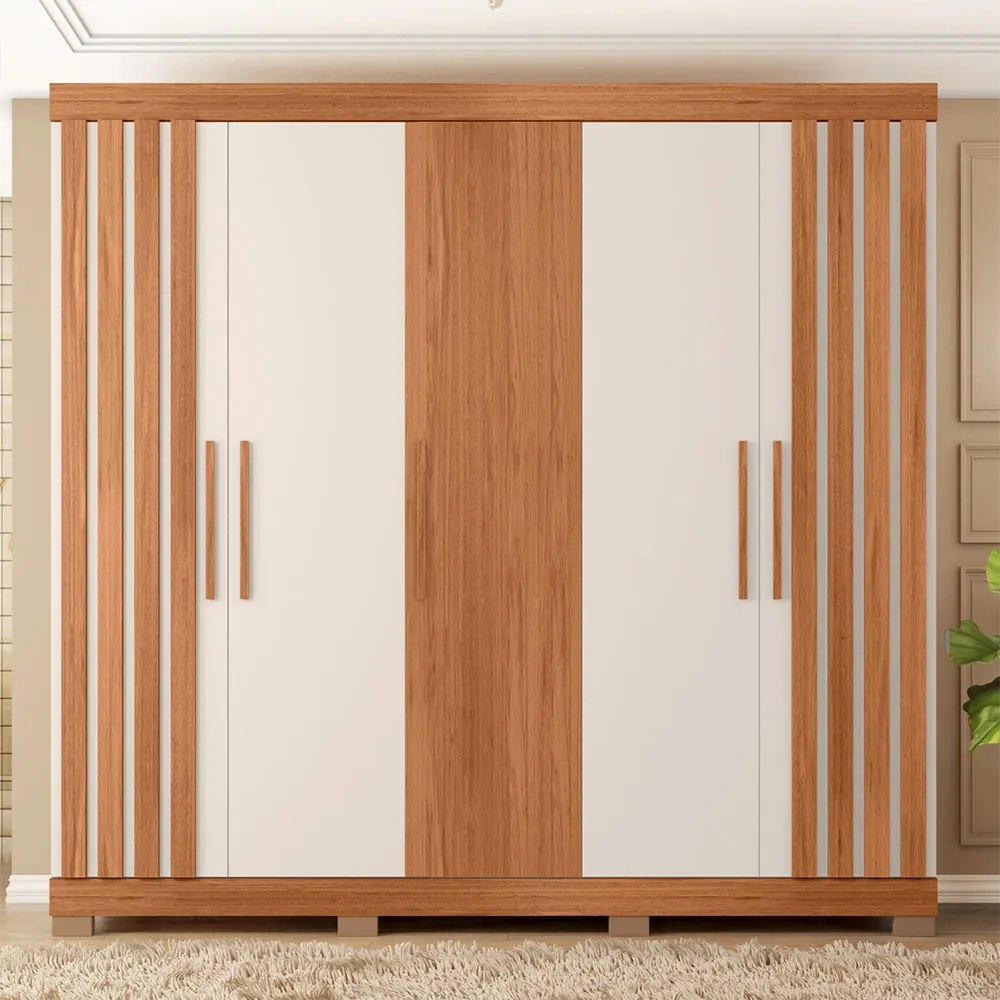 Guarda Roupa Alana Casal com 5 Portas de bater 2 Gavetas MDP Freijo/OffWhite G11- Gran Belo