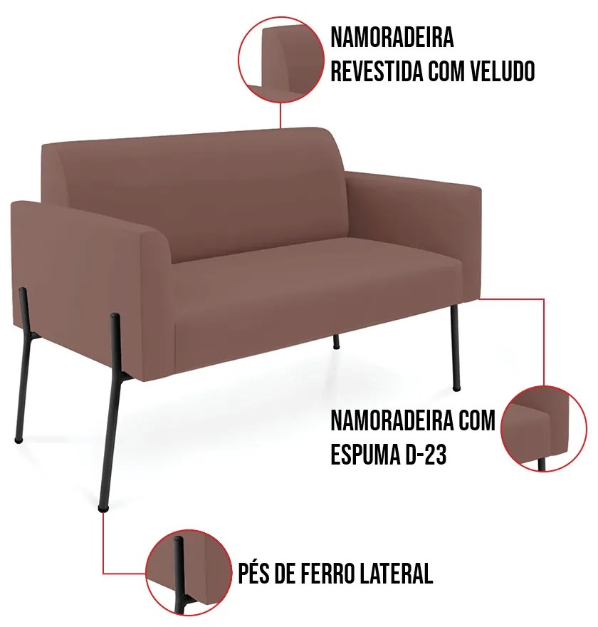 Sofá Namoradeira e Poltrona Pé de Ferro Preto Marisa Veludo D03 - D'Rossi - Rose