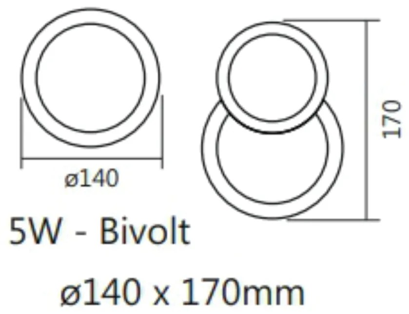 Arandela Moon Ø14Cm Led 5W 3000K Bivolt / Preto |S&l Iluminação 2004/1... (Preto)