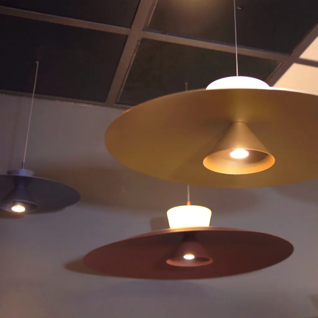 Pendente Rebatedor E Pontual Ø60X30Cm Disco Curvo Alumínio 01Xled 9W 2... (COBRE FOSCO, 220v)