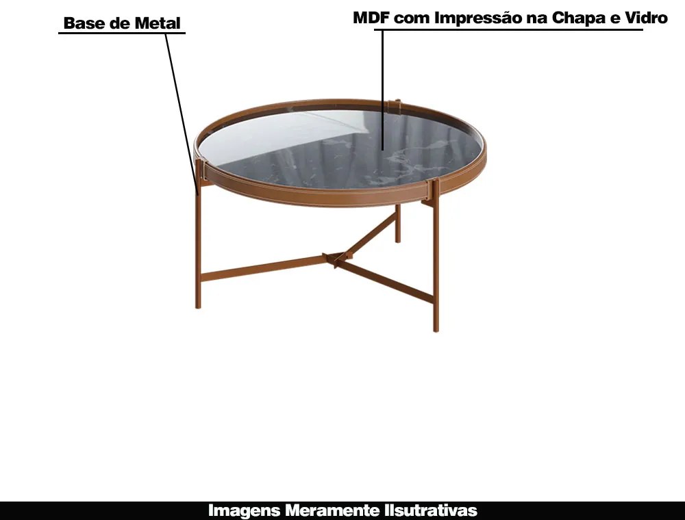 Mesa de Centro Nezuko 71cm Base Cobre Tampo Mármore Preto G29 - Gran Belo