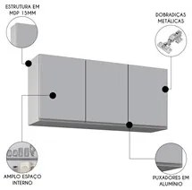 Armário de Cozinha Aéreo 120cm 3 Portas Virgínia Cinza Claro - Lumil