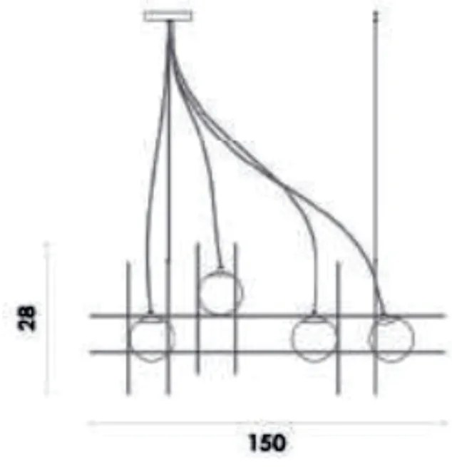 Pendente Dix 52X15X120Cm Metal Dourado Vidro Fosco 04Xg9 - Bella Ilumi...