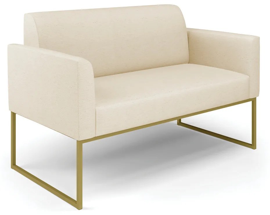 Sofá Namoradeira Base Industrial Dourado Marisa Linho Bege A19