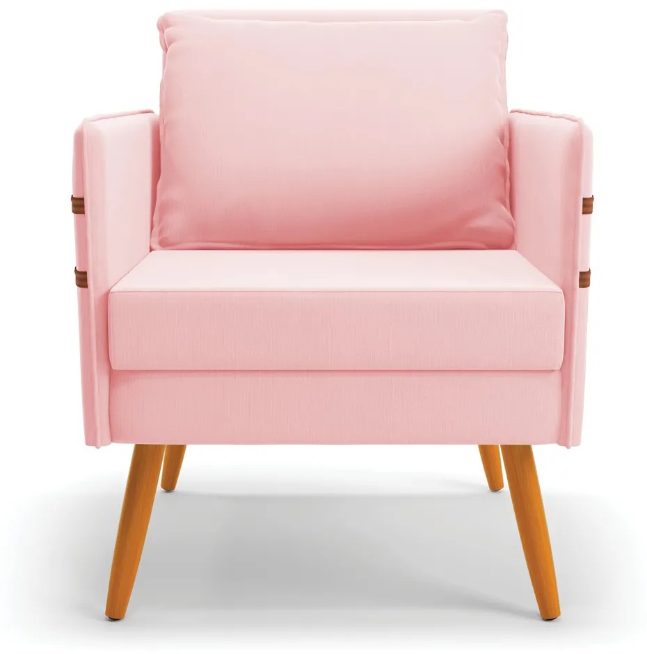 Kit 01 Namoradeira 02 Lugares e 02 Poltronas Mari Suede Pés Palito Castanho - D'Rossi - Rosa Bebê