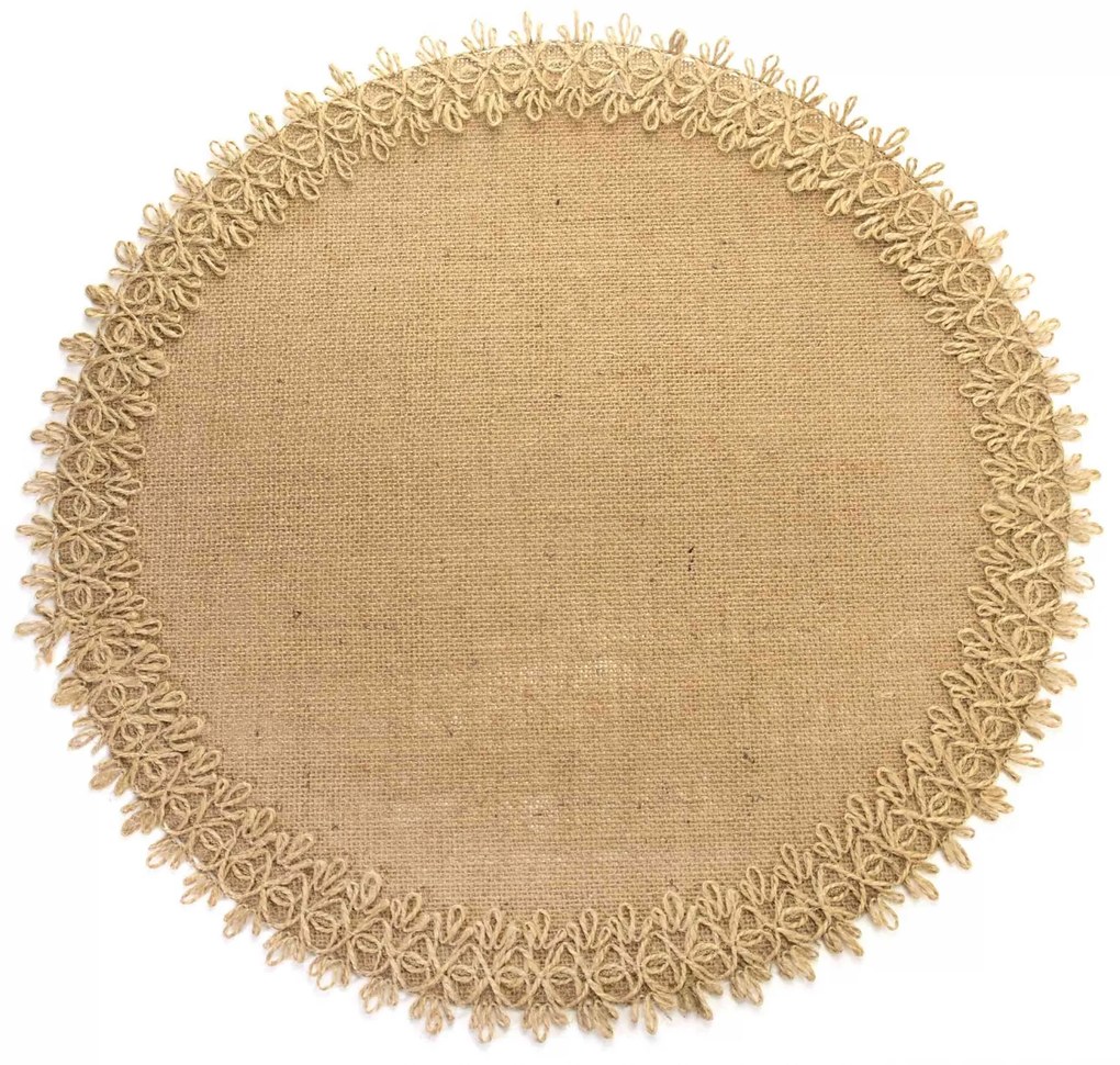 Jogo Americano Redondo Natalino 1 Unidade Tecido Juta 39cm Borda Trançada Bege F04 - D'Rossi