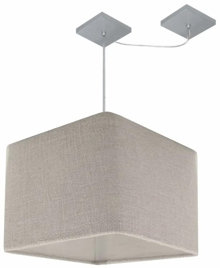 Lustre Pendente Quadrado Com Desvio Md-4269 Cúpula em Tecido 30/40x40cm Rustico Cinza - Bivolt