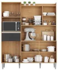 Armário de Cozinha Compacta 160cm 5 Portas Isabel Amêndoa/Preto - AJL