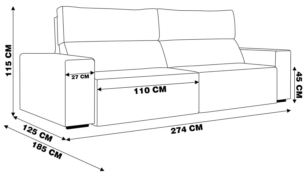 Sofá Retrátil 274 cm Sala de Estar Leonel Suede Rosê G52 - Gran Belo
