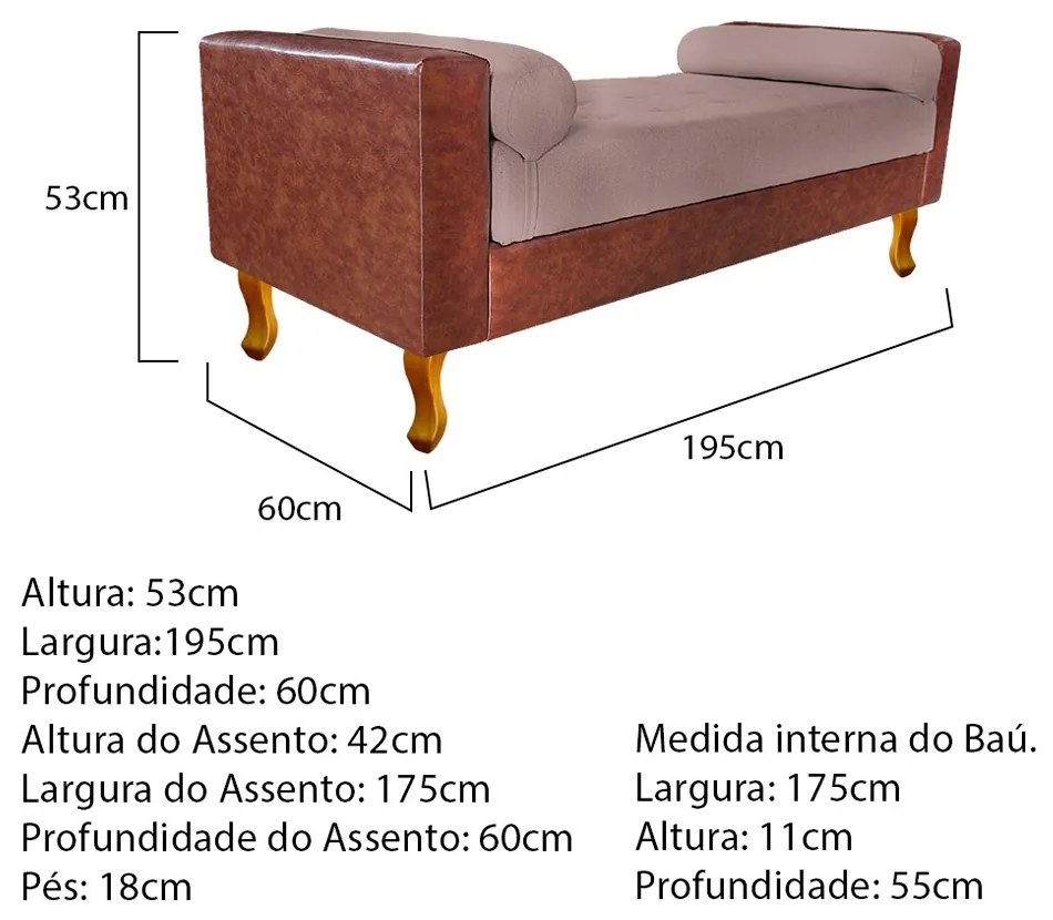 Recamier Félix King Size 195cm Corano Nozes e Linho Rosê - ADJ Decor