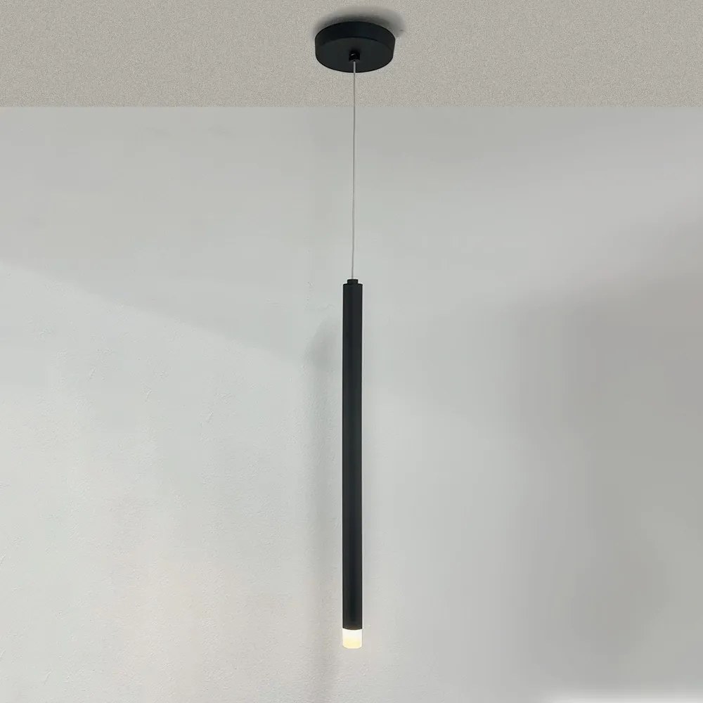 Pendente Tubo Ø2,9X50Cm Ponteira Acrílico 1Xled 5W - Qimporta Pd2316 (PRETO, 110v)