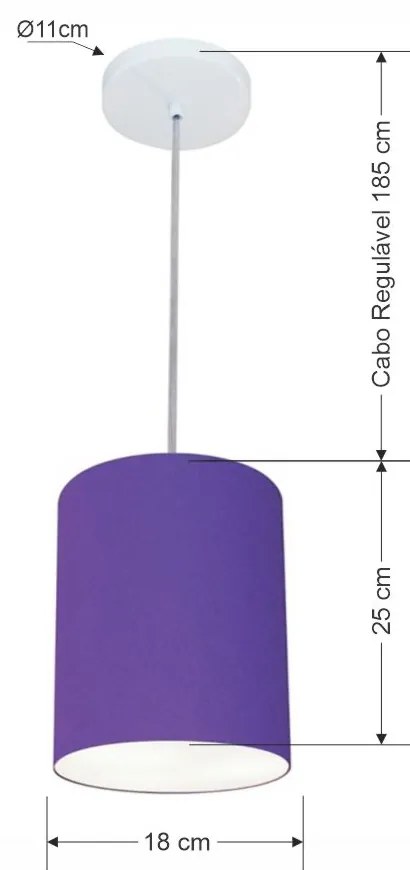 Lustre Pendente Cilíndrico Md-4012 Cúpula em Tecido 18x25cm Roxo - Bivolt