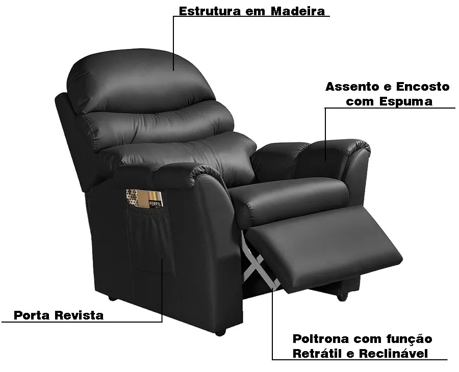 Poltrona do Papai Decorativa Santorini PU Sintético Preto G37 - Gran Belo
