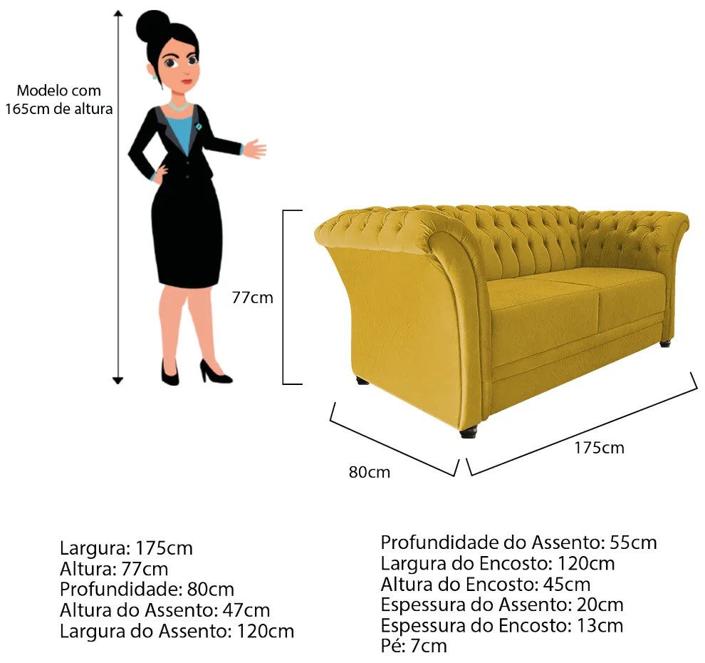 Namoradeira Chesterfield Sofia Suede Amarelo - ADJ Decor