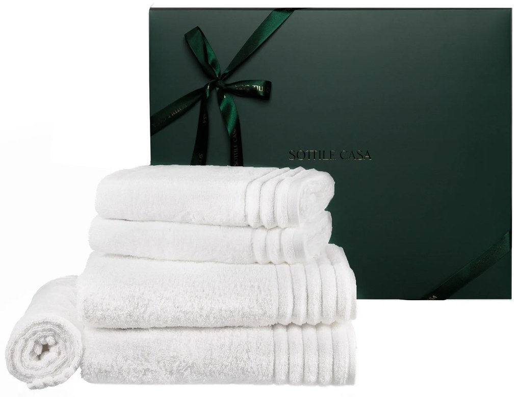 Kit Toalhas de Banho 05 Pçs Trussardi 100% Algodão Imperiale c/ Caixa de Presente Natal - Branco  Branco