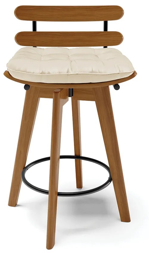 kit 02 Banquetas Giratória Costela Corino Bege Base Madeira MA70 - DRossi