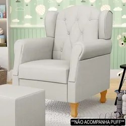 Poltrona de Amamentação com Pés de Madeira Letícia Linho Off White - P