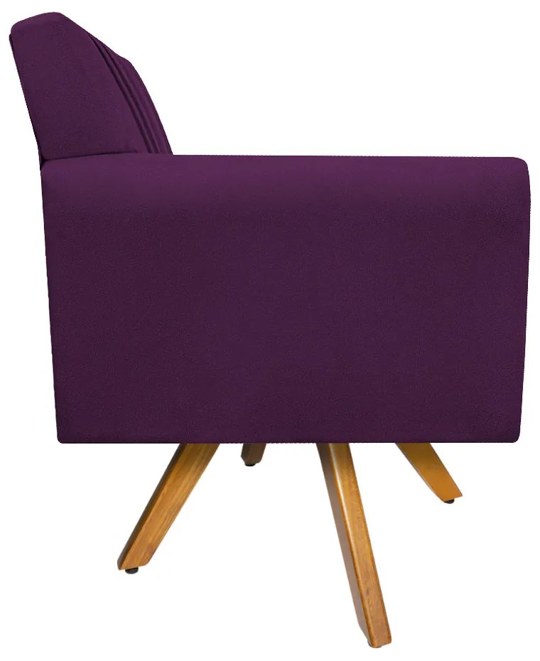 Poltrona Laura Base Giratória de Madeira Suede Roxo - ADJ Decor