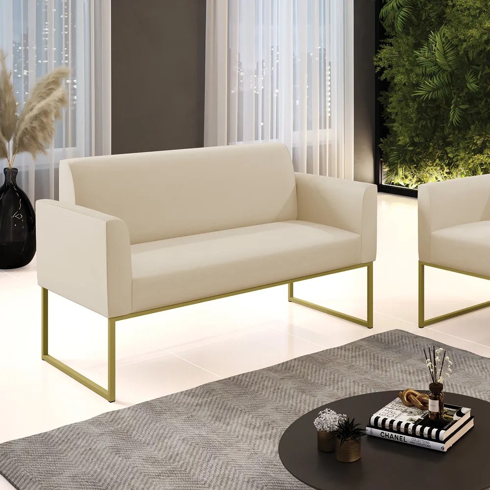 Sofá Namoradeira Base Industrial Dourado Marisa Corino D03 - D'Rossi - Bege