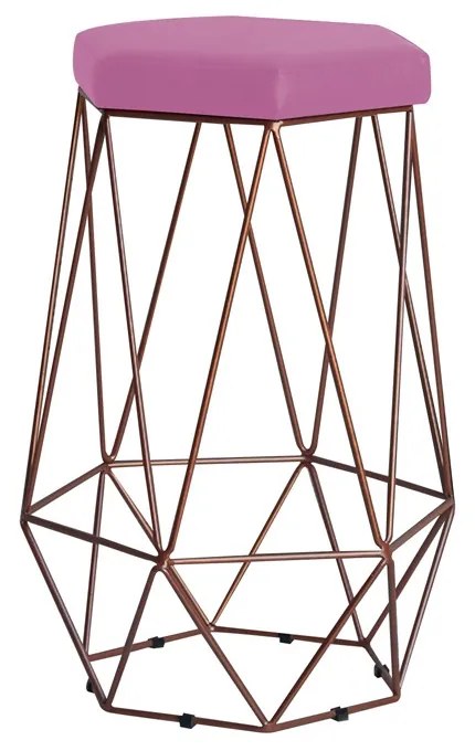 Banqueta Decorativa Rubel Base Bronze Veludo Rosê G41 - Gran Belo