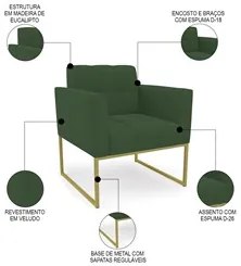 Poltrona Decorativa Base Industrial Dourado Ana Veludo Verde - Ibiza