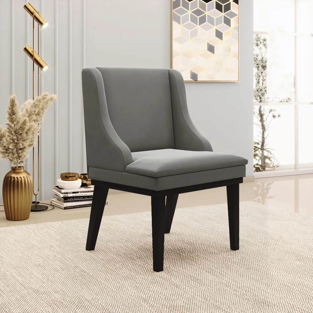 Cadeira de Jantar Liz Suede Base Fixa Madeira Preto D03 - D'Rossi - Grafite