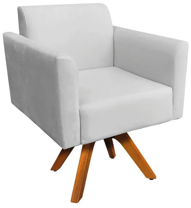 Poltrona Giratória Marisa Suede Base Madeira MM30 D03 - D'Rossi - Cinza