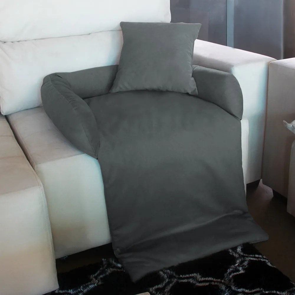 Protetor Para Sofá para Cães ou Gatos Médio Porte Fofinho Pet Protect Suede Cinza Grafite