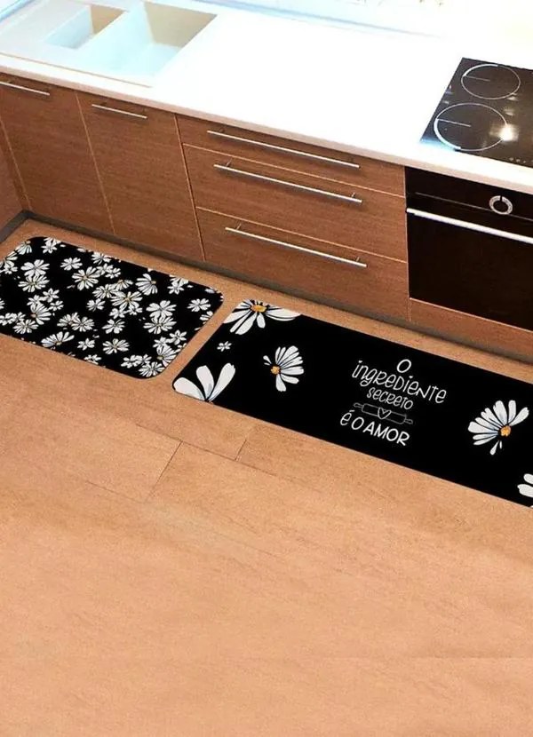 Jogo de Tapetes para Cozinha Wevans Preto