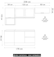 Armário de Cozinha CP02 e Tampo Grace Grafite Z44 - Mpozenat