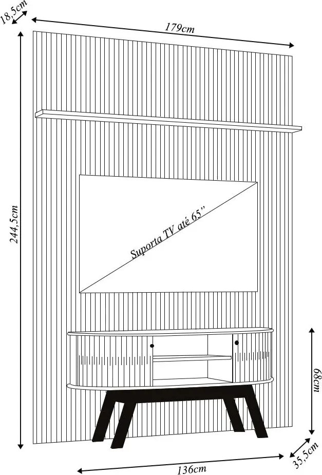Conjunto Painel e Bancada Troia 2 Portas Deslizantes MDP Pintura UV até 65 Cumaru/Opala G97 - Gran Belo