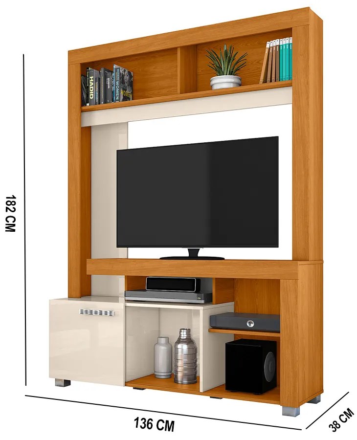 Estante de TV 50 Pol 136cm Sala de Estar Mervan M20 - D'Rossi - Cinamomo e Off White